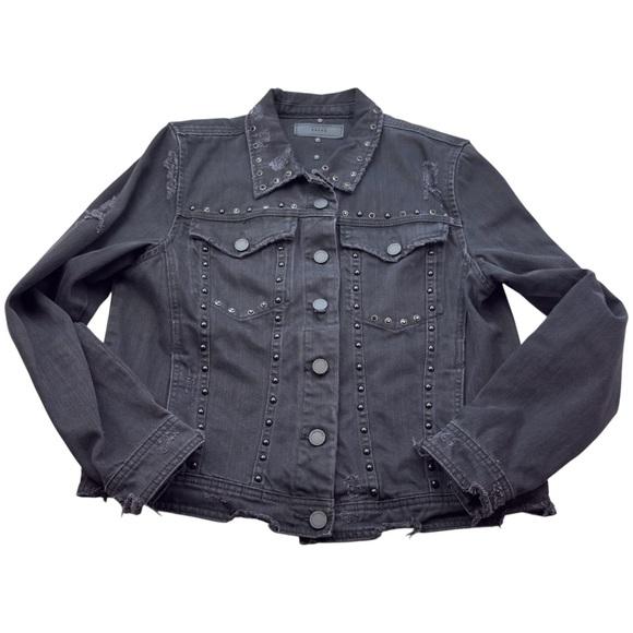 BLANKNYC Jacket Women L Black Studded Distressed Denim Jean Coat 12K-9754MX - Picture 1 of 16